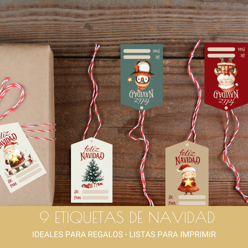 Etiquetas imprimibles (Pack de 9) - Navidad
