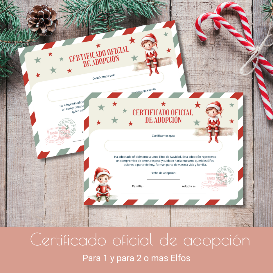 Certificado de adopción para el Elfo en la estantería